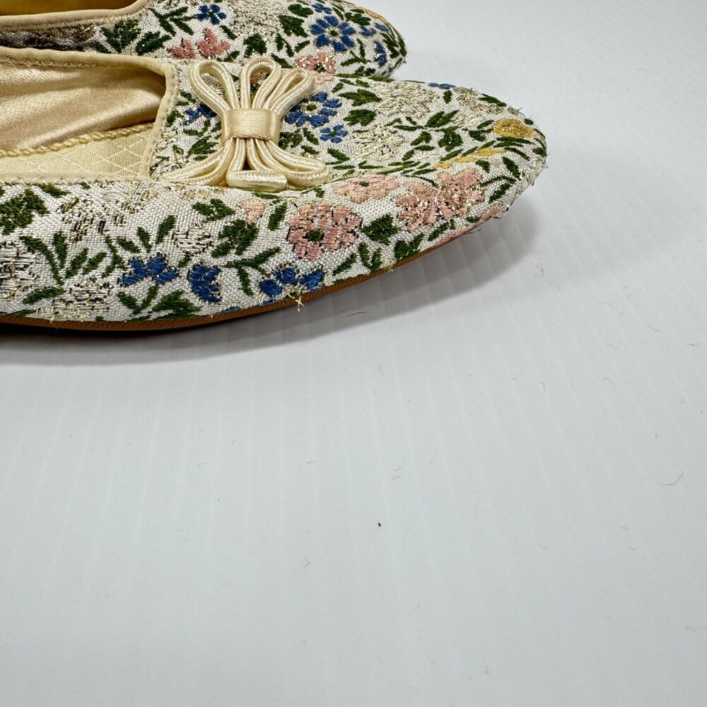 Vintage Daniel Green Slippers Womens 6 1/2 B Lotus Satin Lined Floral Brocade Ta - Picture 9 of 16